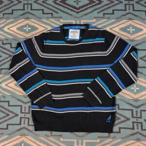 Y2K Aeropostale Black Blue striped Light Sweater Men's Large Indie Grunge